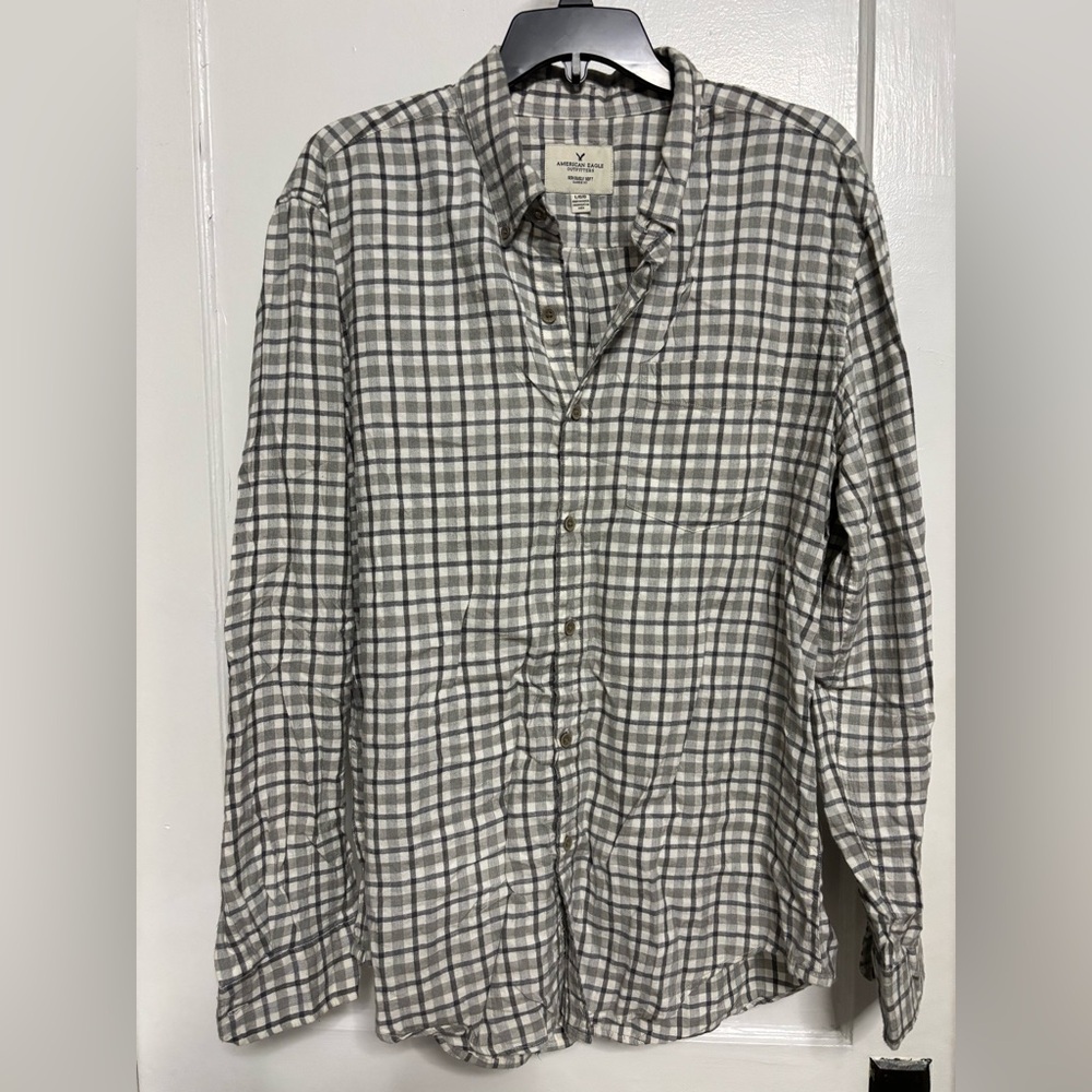 Men's Gray Checkered Button Up - image 1